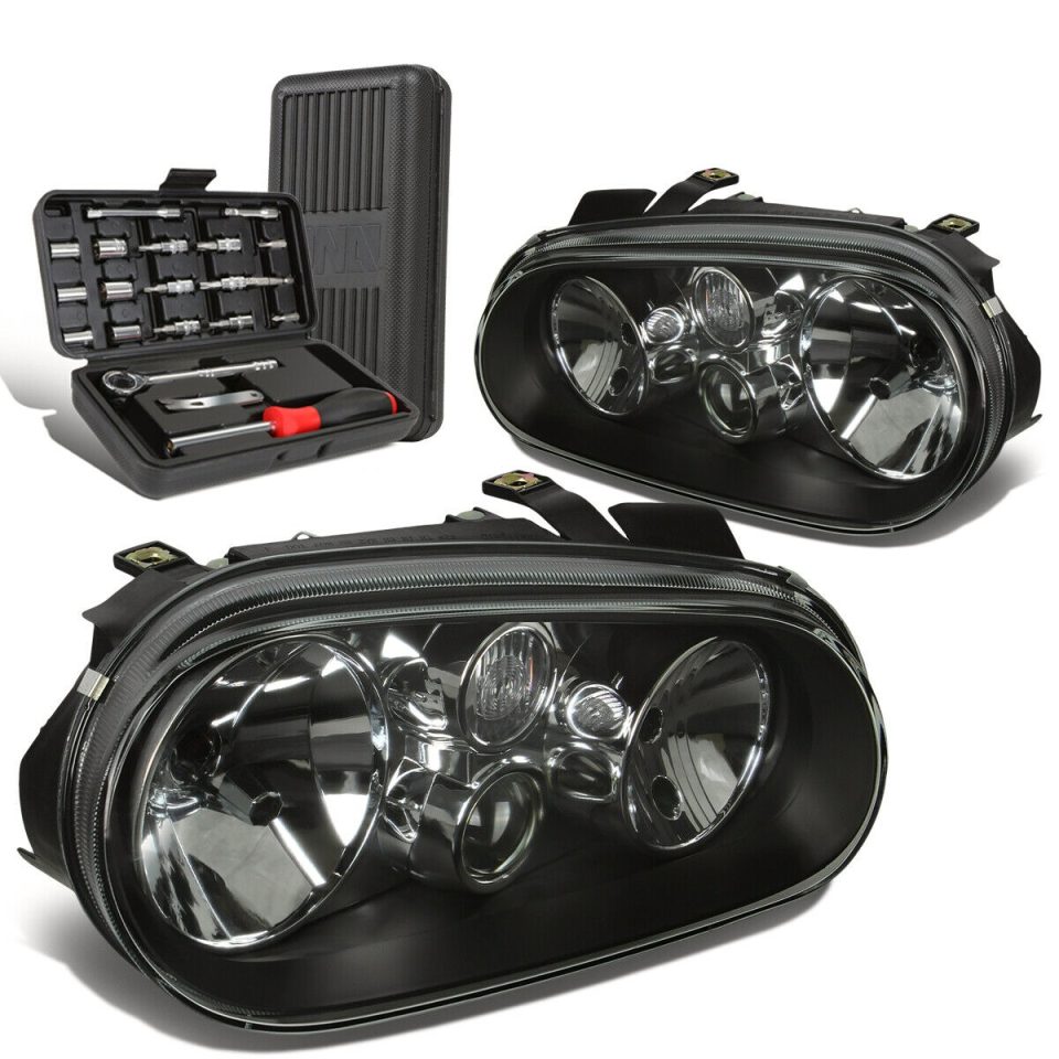 Stainless Steel 1999-2006 Volkswagen Jetta Black Clear Projector Headlight Lamps+Tool Box