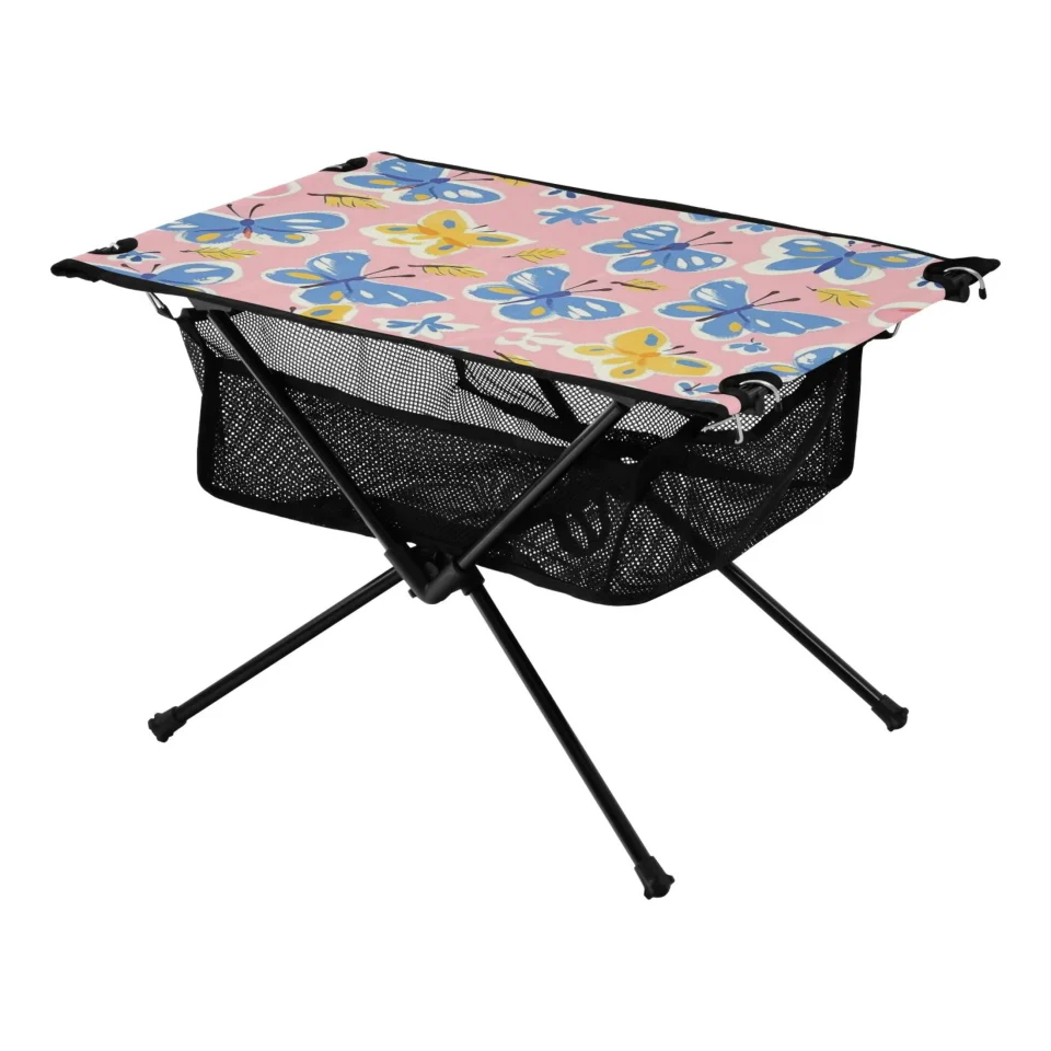 Silicone Cooking Butterflies on Pink Camping Folding Table Portable Beach Table with Storage Bag Compact Picnic Table for Outdoor Travel Fishing BBQ