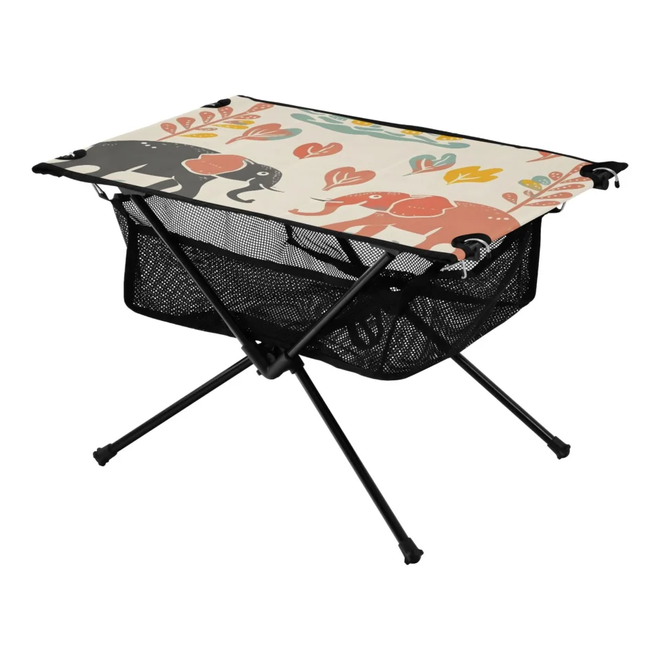 Upgraded Elephants Family Camping Folding Table Portable Beach Table with Storage Bag Compact Picnic Table for Outdoor Travel Fishing BBQ