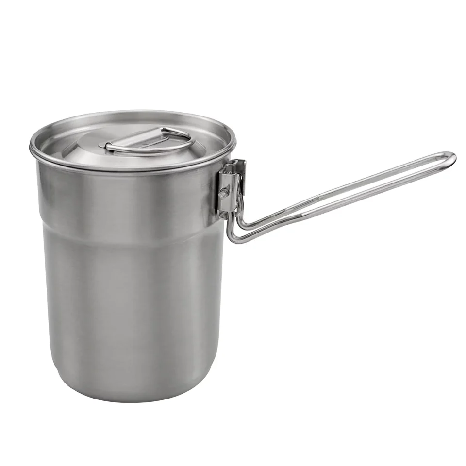 Matte Glossy OWSOO 1L Coffee Cup with Folding Handle & Ventilated Lid Stainless Steel Camping Kettle Lightweight Cook Pot for Backpacking Hiking Camping Travelling