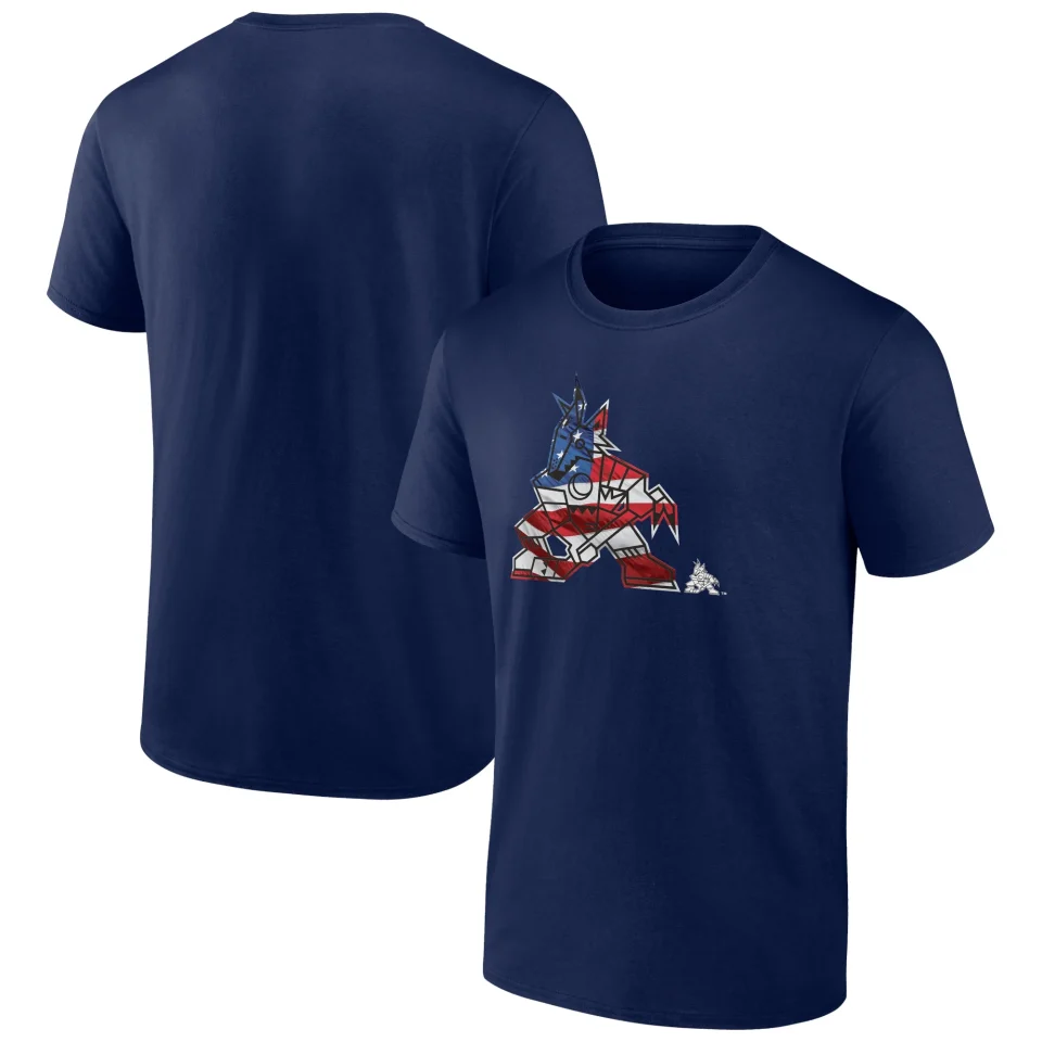 Glossy Top-Rated Men's Fanatics Branded Navy Arizona Coyotes Banner Wave Logo T-Shirt