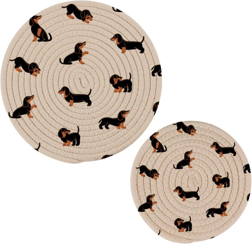 Matte Coolnut Cute Dogs Pot Holder Set of 2, Heat Resistant Wear-Resistant and Non-Slip Stylish Round Pot Holder for Daily Kitchen, Dining Table, Office, Cafe, Restaurant, BBQ Home Decor Gifts