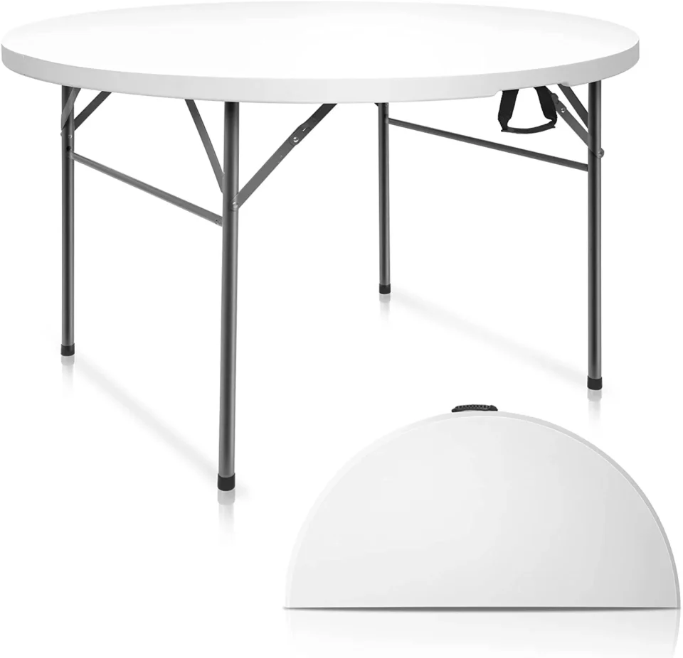 Dining 48 Round Bi-Folding Commercial Table, 4 Feet Portable Plastic Dining Card Table for Kitchen or Outdoor Party Wedding Event, 1-Pack