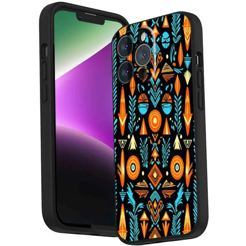 Clear ethnic-southwest-pattern-orange-410 phone case for iPhone 15 Pro for Women Men Gifts,ethnic-southwest-pattern-orange-410 Pattern Soft silicone Style Shockproof Case