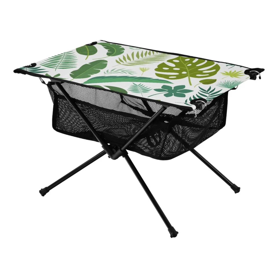 Polished Value Palm Tree Leaves Camping Foldable Portable Table Beach Table with Storage Bag Compact Picnic Table for Outdoor Hiking Fishing BBQ