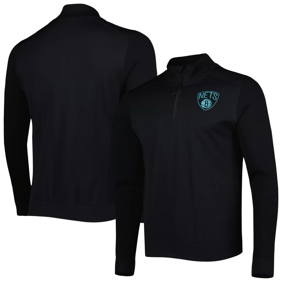 Essential Men's Levelwear Black Brooklyn Nets Nano Engineered Knit Fabric Quarter-Zip Jacket
