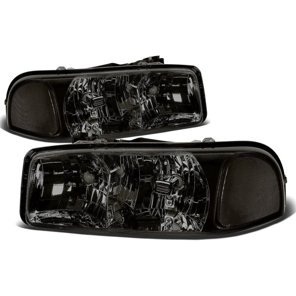 Wooden 1999-2007 GMC Sierra 1500 Yukon Smoked Housing Clear Corner Headlight Lamps