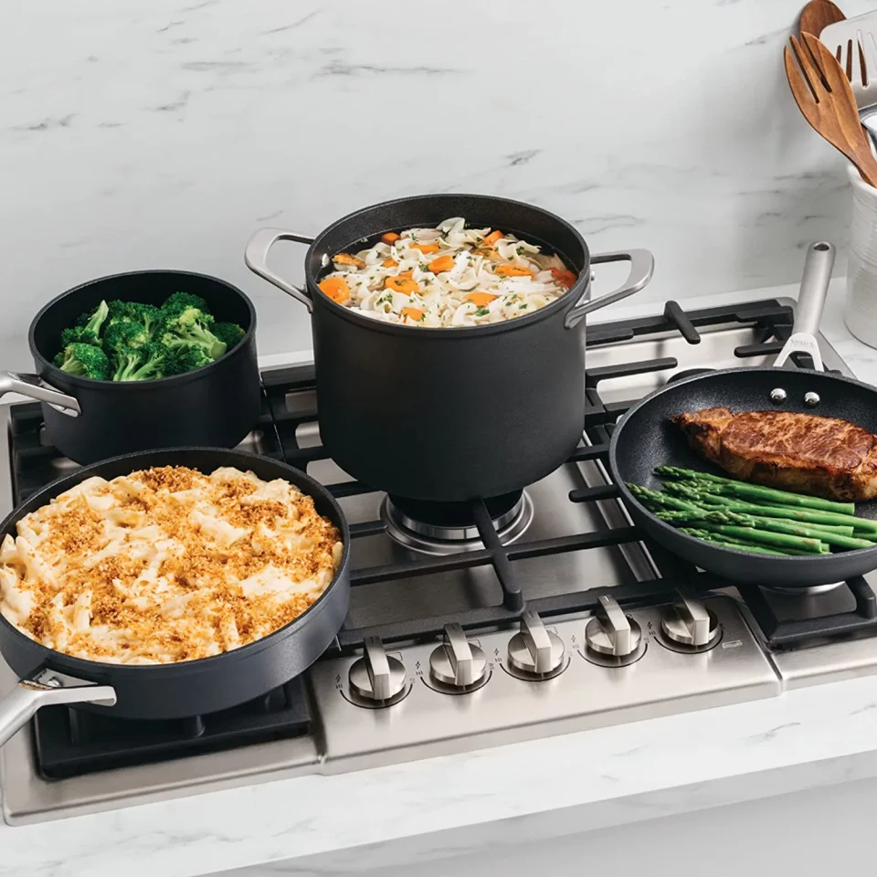 Food-Grade en Foodi C39500 NeverStick Cookware Set 10 Piece Pots and Pans Non Stick Coating Kitchen Set Dishwasher & Oven Safe with Tempered Glass Lids