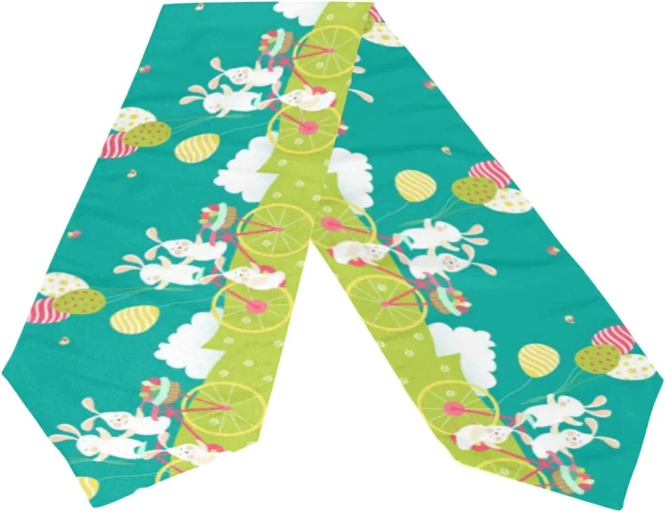 Core Dreamtimes Double Sided Easter Rabbit Bunny Eggs Long Polyester Table Runner 13 x 70 Inches, Easter Holiday Table Cloth Cover Placemats for Kitchen Dinning Living Holiday Wedding Party Decor