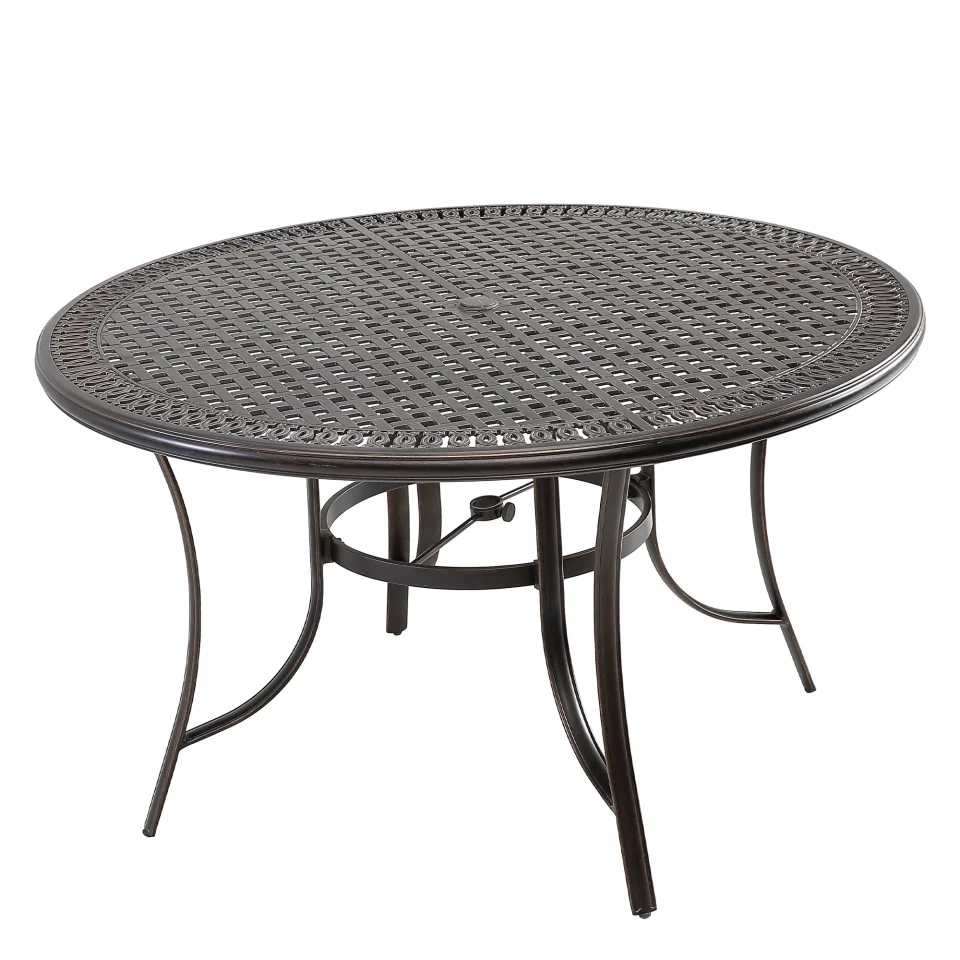 Office Mondawe 34 Height Outdoor Round Cast Wrought Iron Patio Metal Dining Table with Umbrella Hole, for Lawn Balcony