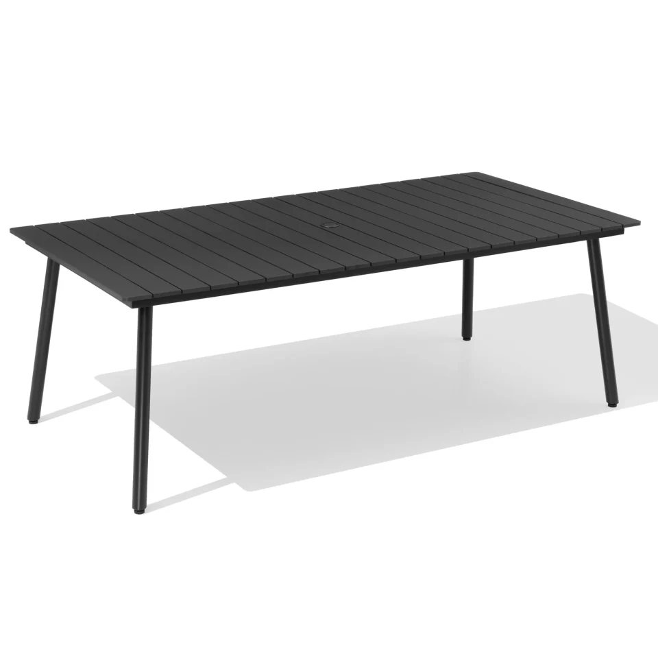 Eco-Friendly Clear Pellebant Patio Outdoor 82in Rectangular Wooden-Like Top Dining Table for 6-8 Person,Black