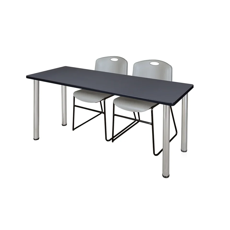 Gift-Ready Belen Kox 60 x 24 Kee Training Table- Grey/ Chrome & 2 Zeng Stack Chairs- Grey