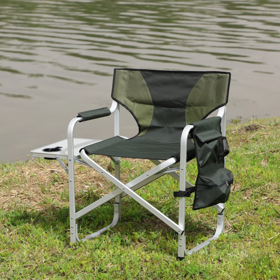 Core Versatile Adrinfly 1-piece Padded Folding Outdoor Chair with Side Table and Storage Pockets,Lightweight Oversized Directors Chair for indoor, Outdoor Camping, Picnics and Fishing,Green