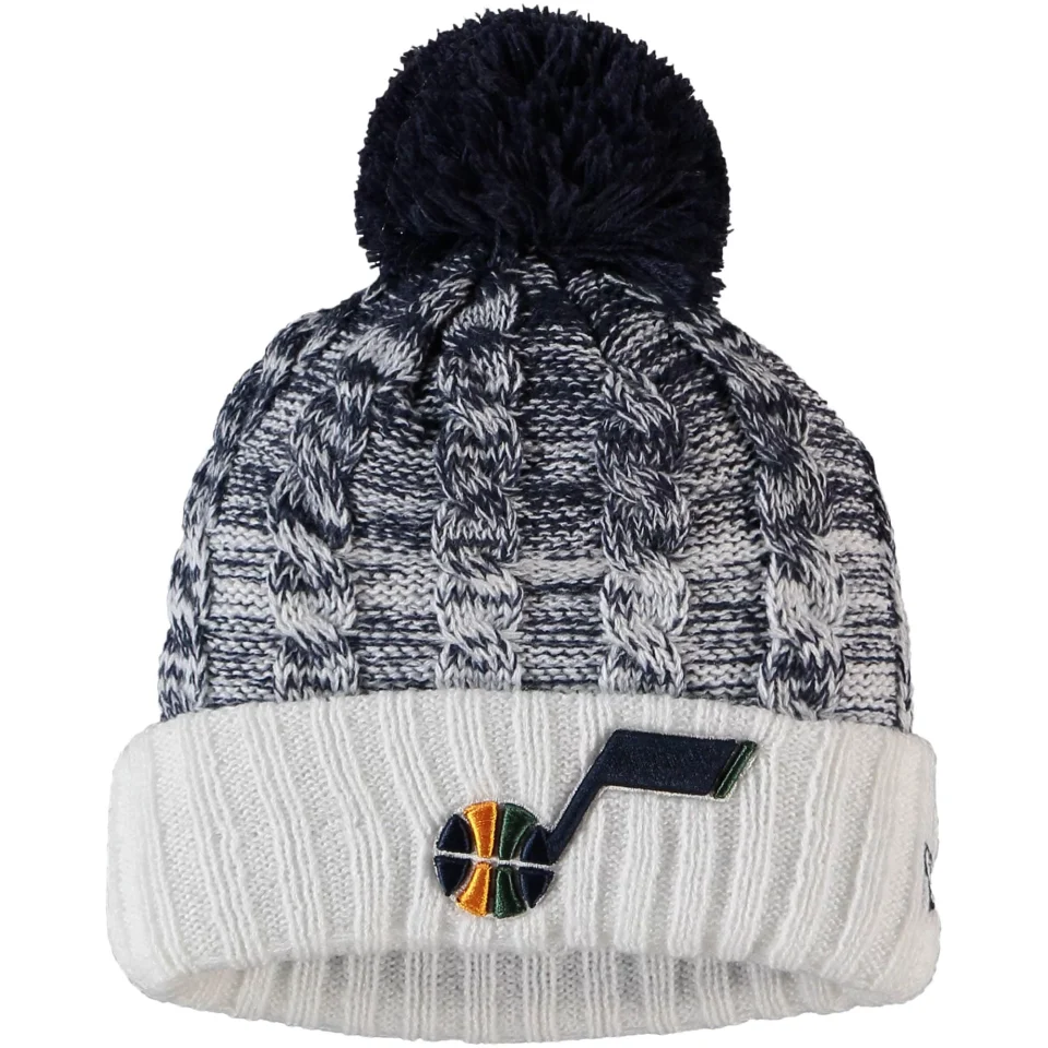 Multi-Purpose Girls Youth New Era Navy Utah Jazz Fade Cuffed Knit Hat with Pom - OSFA