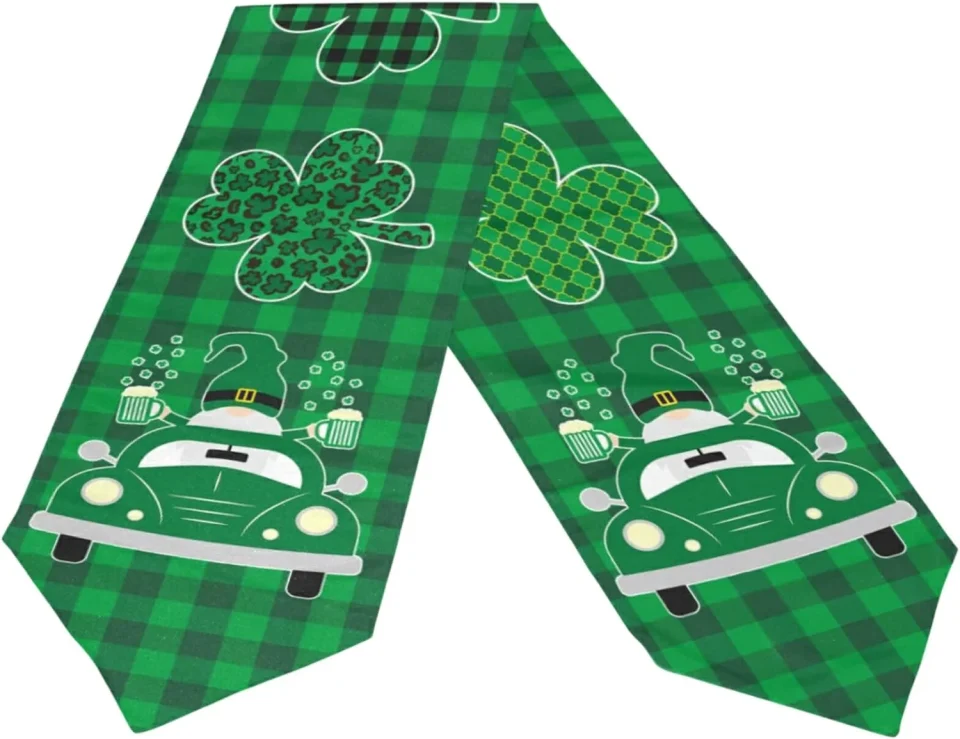 Clear Portable Dreamtimes Double Sided St. Patrick's Day Clover Plaid Long Polyester Table Runner 13 x 70 Inches Table Cloth Cover Placemats for Kitchen Dinning Living Holiday Home Decor