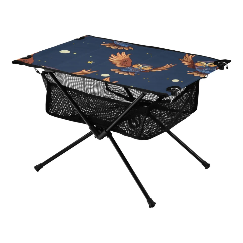Value Best-Selling Owls Fly Camping Folding Table Portable Beach Table with Storage Bag Compact Picnic Table for Outdoor Travel Fishing BBQ
