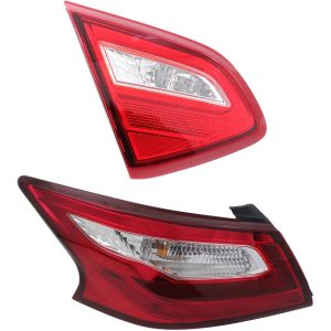 Multi-Purpose Tail Light Set For 2016-2017 Nissan Altima LH Inner Outer Clear Red with Chrome