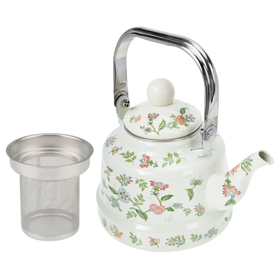 Safe Natural Qumonin Camping Stove Tea Pot with Removable Infuser Enamel Kettle for Loose Leaf Tea