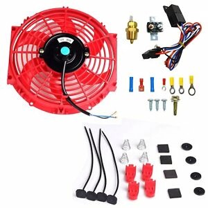Travel Electric 10” Radiator Cooling Fan 3/8″ Probe Ground Thermostat Switch Kit Red