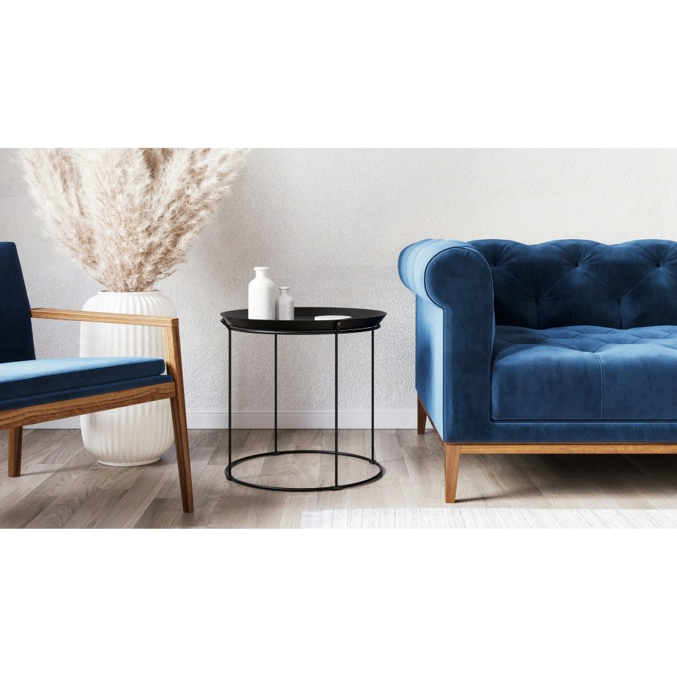 Office Durable Flats & Castles Chancellor 19 Round Metal Side Table with Tray Top in Black