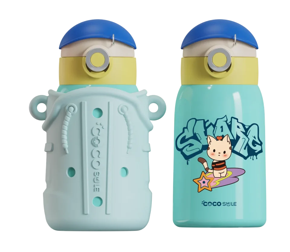 Core Coco Cap Fun Charm Direct Drinking Thermos Cup With Sleeve (Blue)