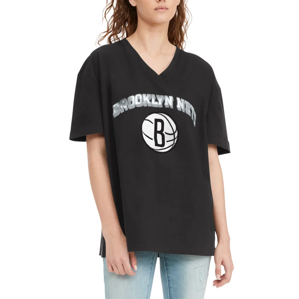 Premium Stainless Steel Women's Tommy Jeans Black Brooklyn Nets Ashley V-Neck T-Shirt