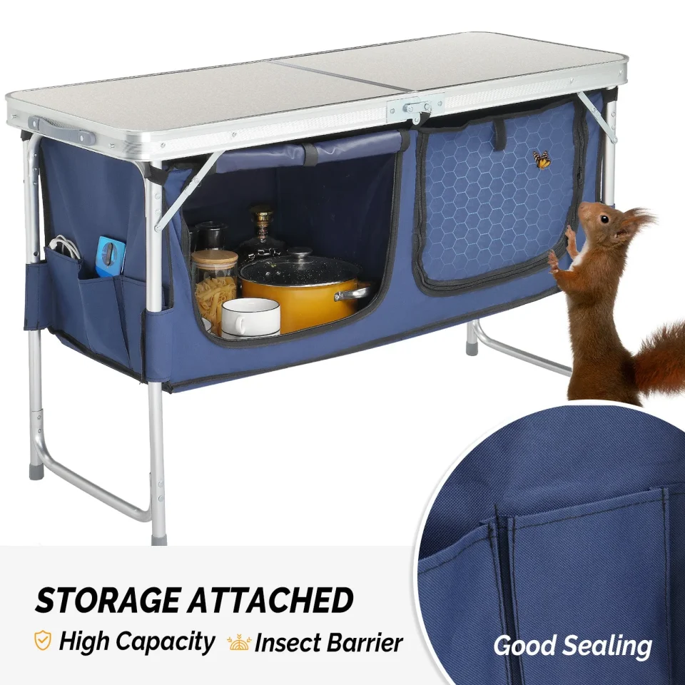 Eco-Friendly Baking Burufy 4 Ft Folding Camping Table with Storage