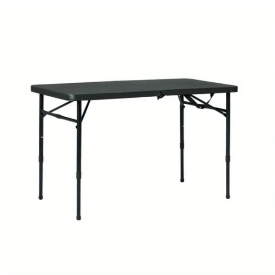 Natural Wooden 1pc Adjustable & Portable Folding Table, 40L X 20W, Metal And Resin Material, For Camping, Picnic, Beach, And Indoor Use, Lightweight With Fold-in-Half Design And Adjustable Height