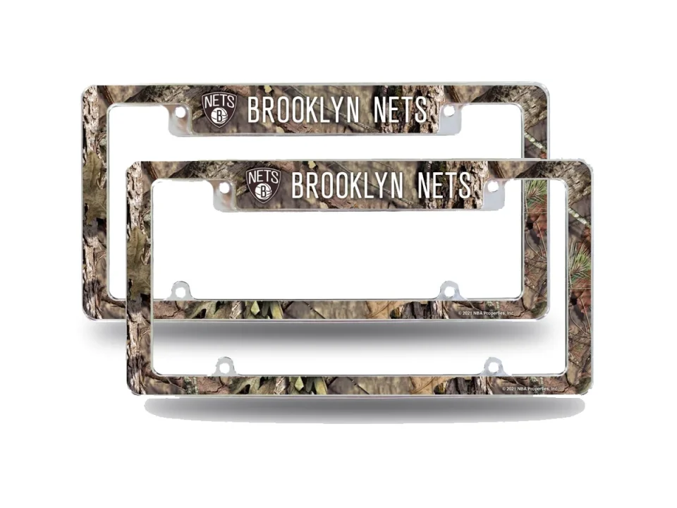 Core Popular Brooklyn NBA Nets Chrome Metal (Set of 2) License Plate Frames with Bold Mossy Oak Camouflaged Camo Design
