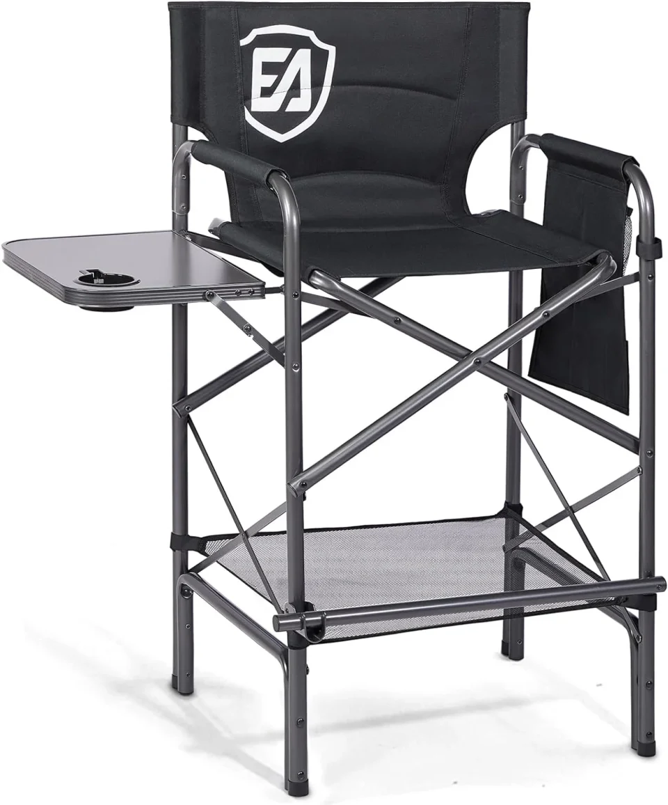 Portable Best-Selling FEIRO 30.7 Seat Height Directors Chair for Makeup Artist with Side Table Easy Get in Out for Elderly Tall Camping Chair Supports 350lbs Black