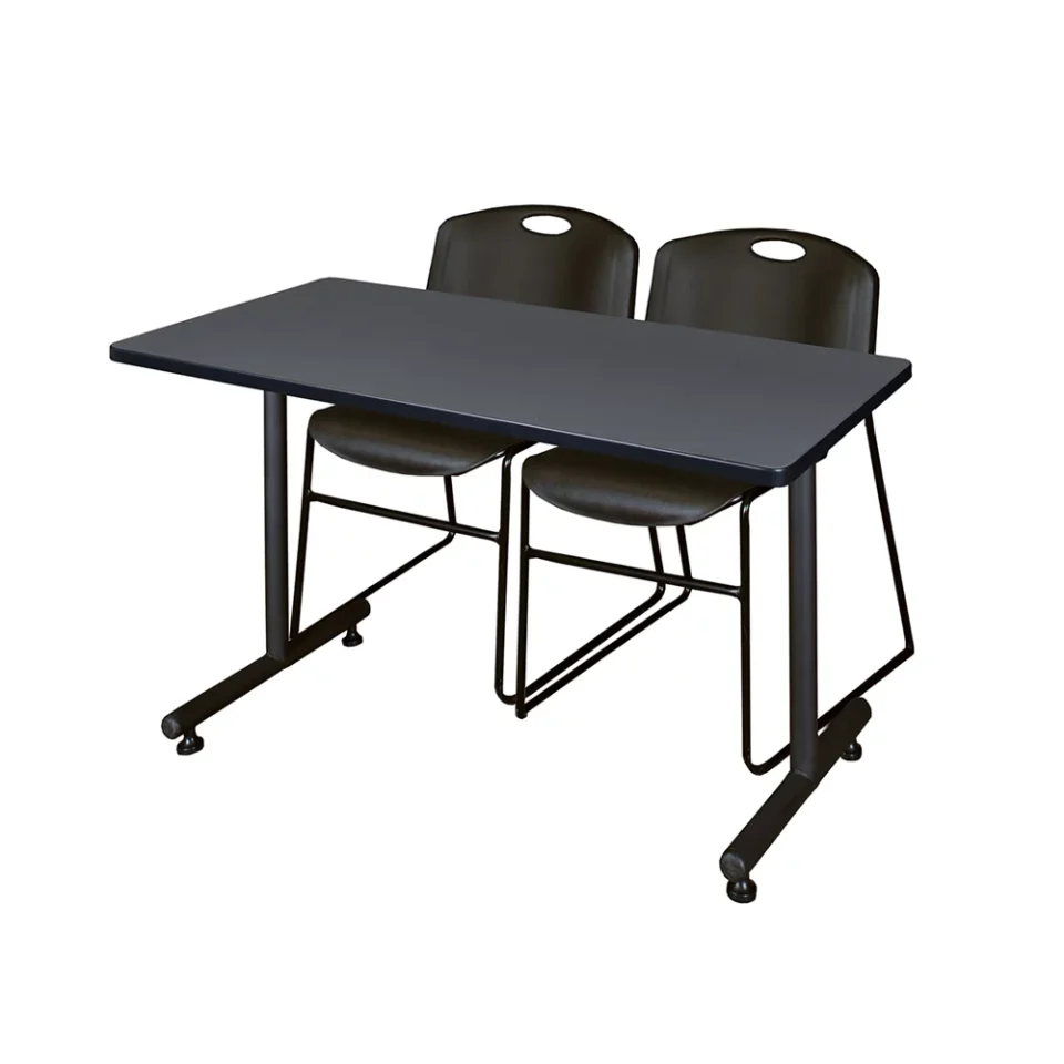 Safe Ceramic Belen Kox 48 x 24 Kobe Training Table- Grey & 2 Zeng Stack Chairs- Black