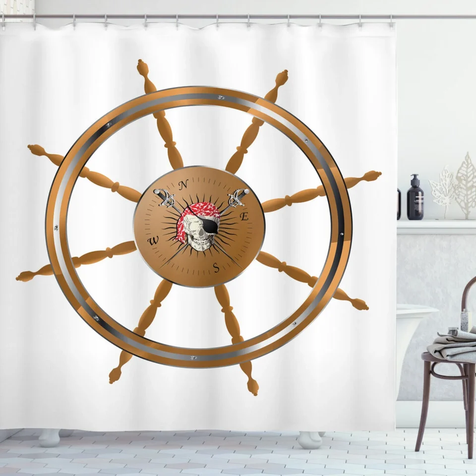 Natural Pirate's Cove Vibes: Vintage Nautical Shower Curtain for Your Bathroom Decor