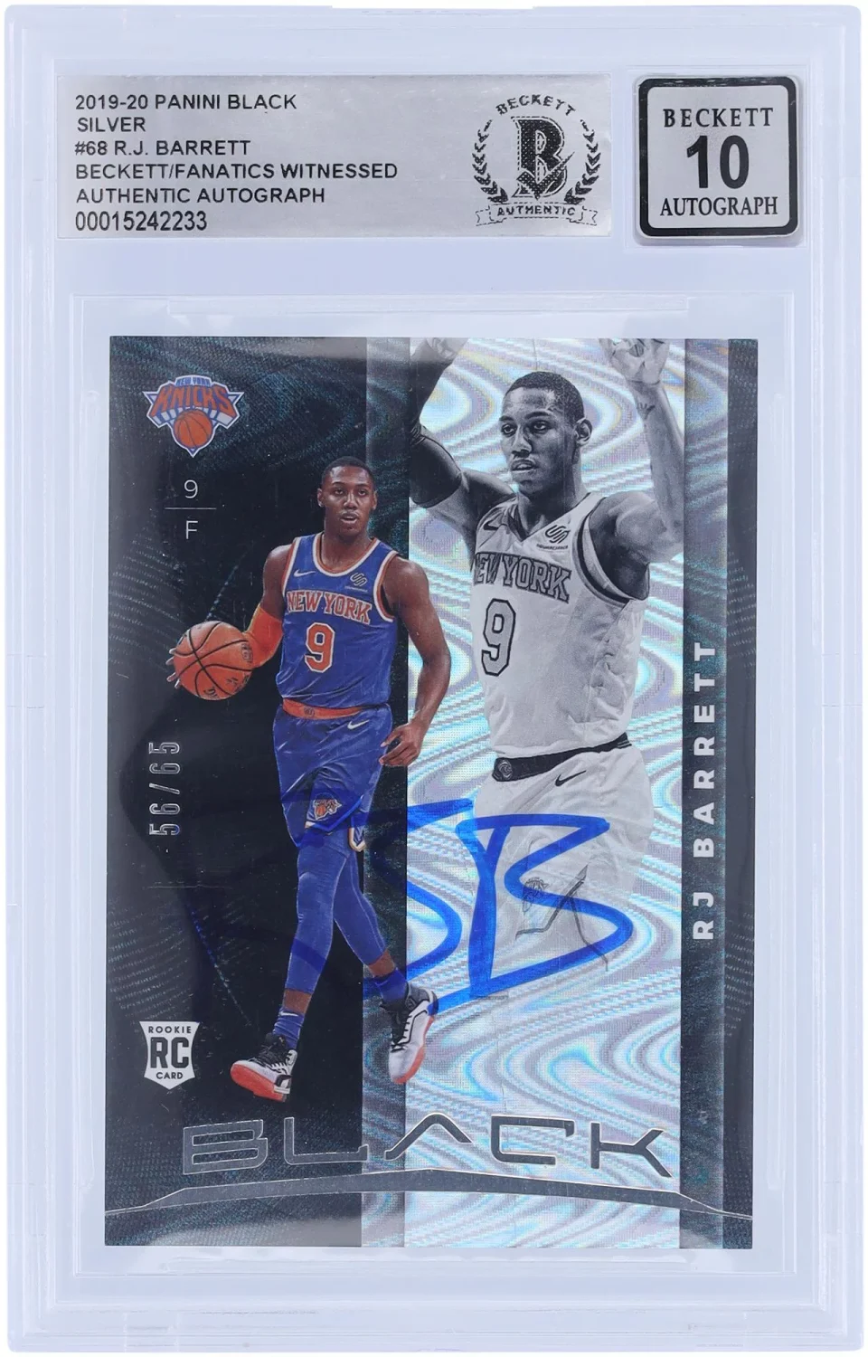 Pure Multi-Purpose RJ Barrett New York Knicks Autographed 2019-20 Panini Black Silver Prizm #68 #56/65 Beckett Fanatics Witnessed Authenticated 10 Rookie Card - Fanatics Authentic Certified