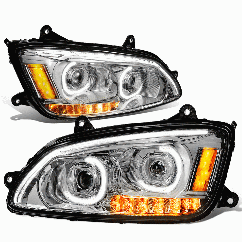 Clear LED DRL+Turn Signal 08-19 Kenworth T170 T370 T660 Dual Projector Headlights