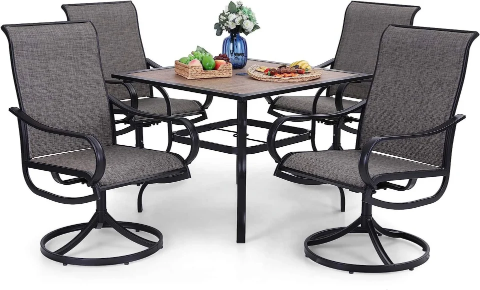 Office VILLA Outdoor Patio Dining Set for 4 5 PCS Patio Table & Chair Set Clearance with 4 Swivel Dining Chairs & 1 Square Patio Table(1.57" Hole) Patio Dining Furniture for Lawn G