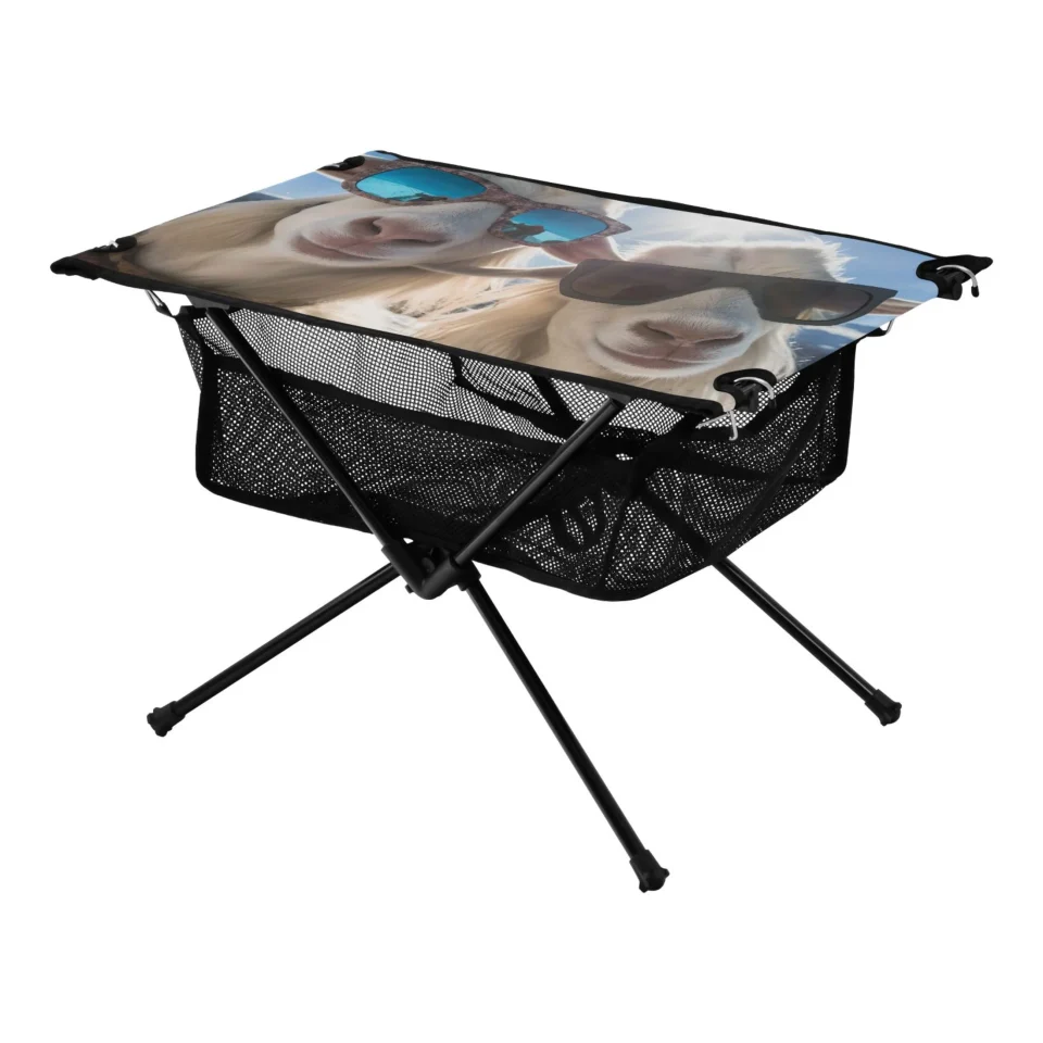 Top-Rated Sheeps with Glasses Camping Folding Table Portable Beach Table with Storage Bag Compact Picnic Table for Outdoor Travel Fishing BBQ