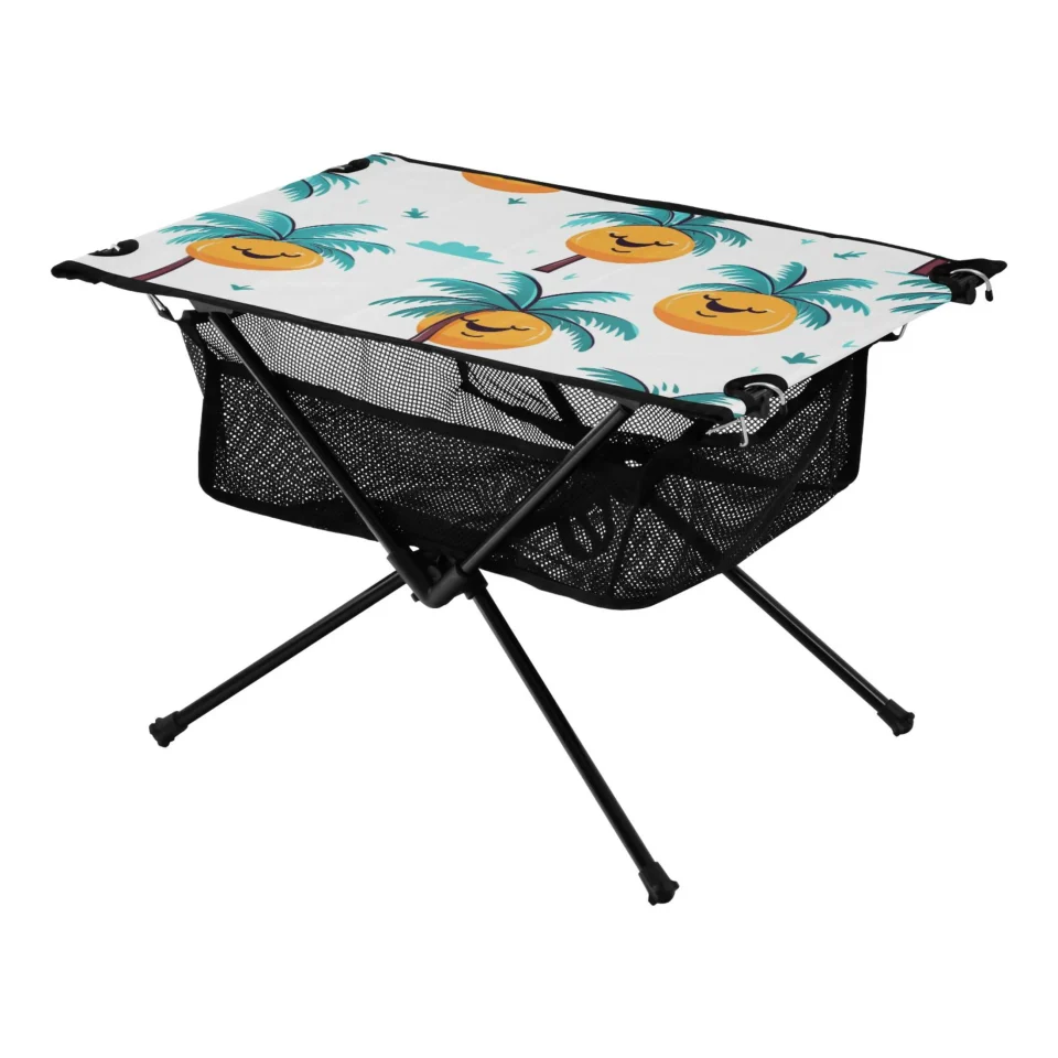 Leak-Proof Coconut Tree Camping Folding Table Portable Beach Table with Storage Bag Compact Picnic Table for Outdoor Travel Fishing BBQ