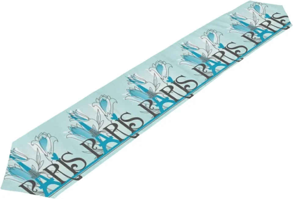 BPA-Free Gift-Ready GZHJMY Double Sided Eiffel Tower Long Polyester Table Runner 13 x 70 Inches Floral Table Cloth Cover Placemats for Kitchen Dinning Living Holiday Wedding Party Decor