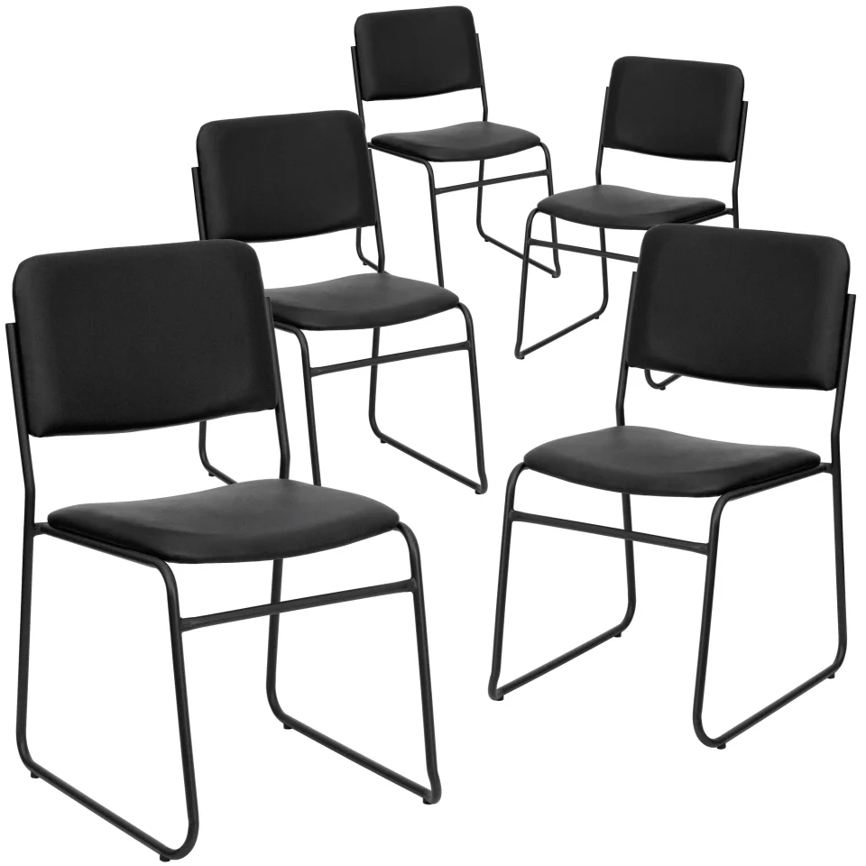 Premium Frosted Flash Furniture 5 Pack 500 lb. Capacity High Density Stacking Chair Black Vinyl/Black Frame