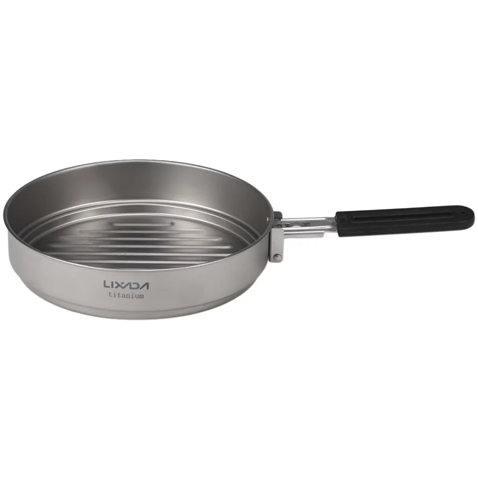 Eco-Friendly Lixada 1100ml Titanium Fry Pan Ultralight Grill Frying Pan with Folding Handle for Outdoor Cooking Camping Hiking Backpacking