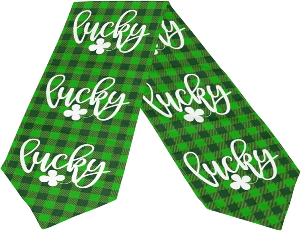 Travel Easy-Clean Dreamtimes Double Sided St. Patrick's Day Plaid Long Polyester Table Runner 13 x 90 Inches Table Cloth Cover Placemats for Kitchen Dinning Living Home Holiday Decor