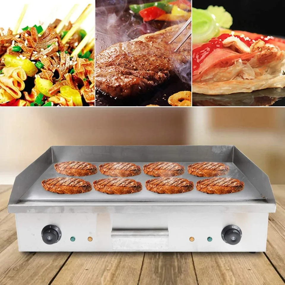 Top-Rated TFCFL Electric Barbecue Grill,Restaurant Countertop Flat Grill Stainless Steel Adjustable Temperature Control(110V 4400W)