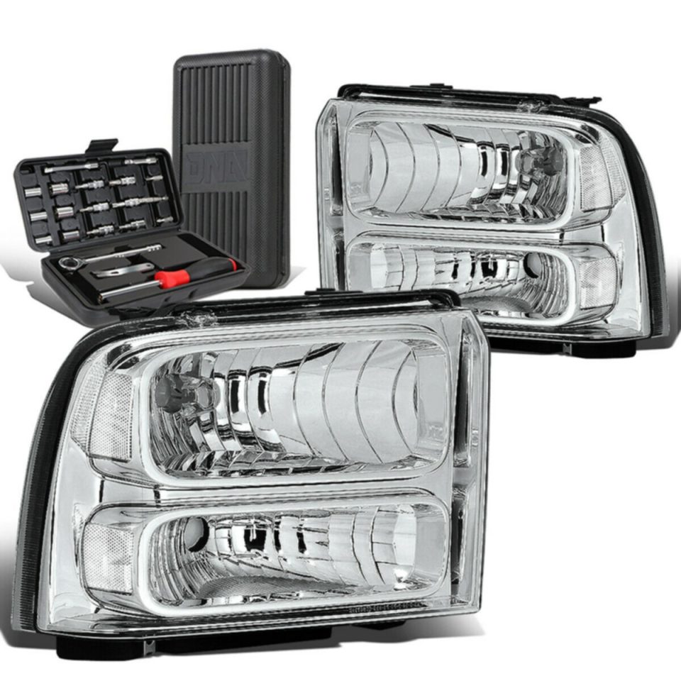 Kitchen 2005-2007 d Super Duty Pair Chrome/Clear Corner Headlight Lamps+Tool Box