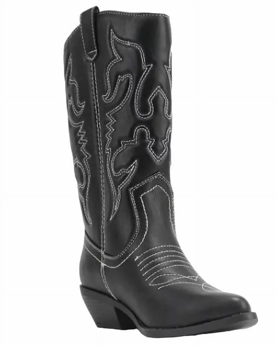 Easy-Clean Shoes8teen Womens Faux Leather Western Cowboy Boots W/Traditional Embroidery