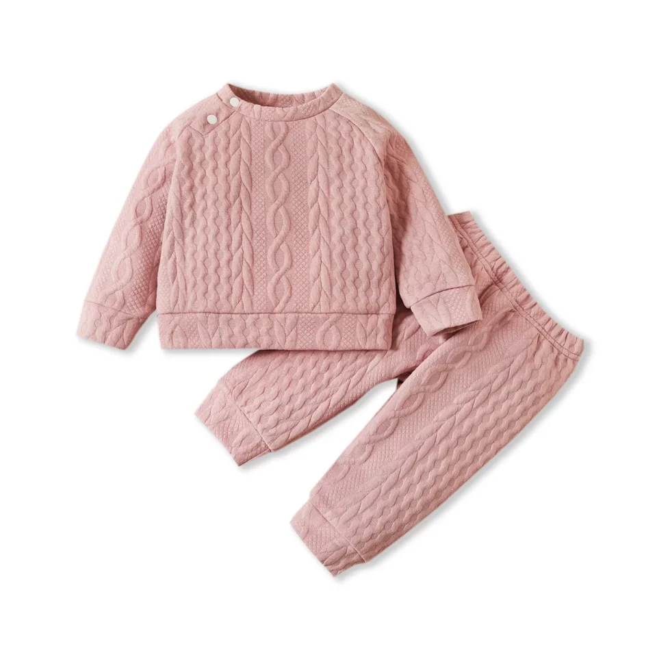 Portable Long-Lasting PatPat 2pcs Unisex Baby Boy Girl Cotton Crewneck Top and Pants Winter Outfit Set,Toddler Long Sleeve Imitation Knitting Sweater Blouse Pullover Sweatshirt Elastic Pants Warm Clothes Set,0-3T