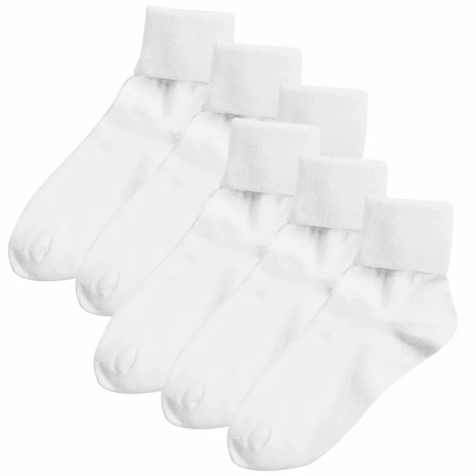 Thickened BUSTER BROWN Womens Socks White Bobby Socks 100% Cotton Socks - 6 Pair, XL