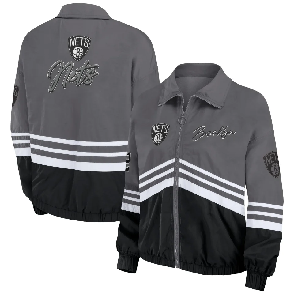 Select Women's WEAR by Erin Andrews Silver Brooklyn Nets Vintage Full-Zip Windbreaker