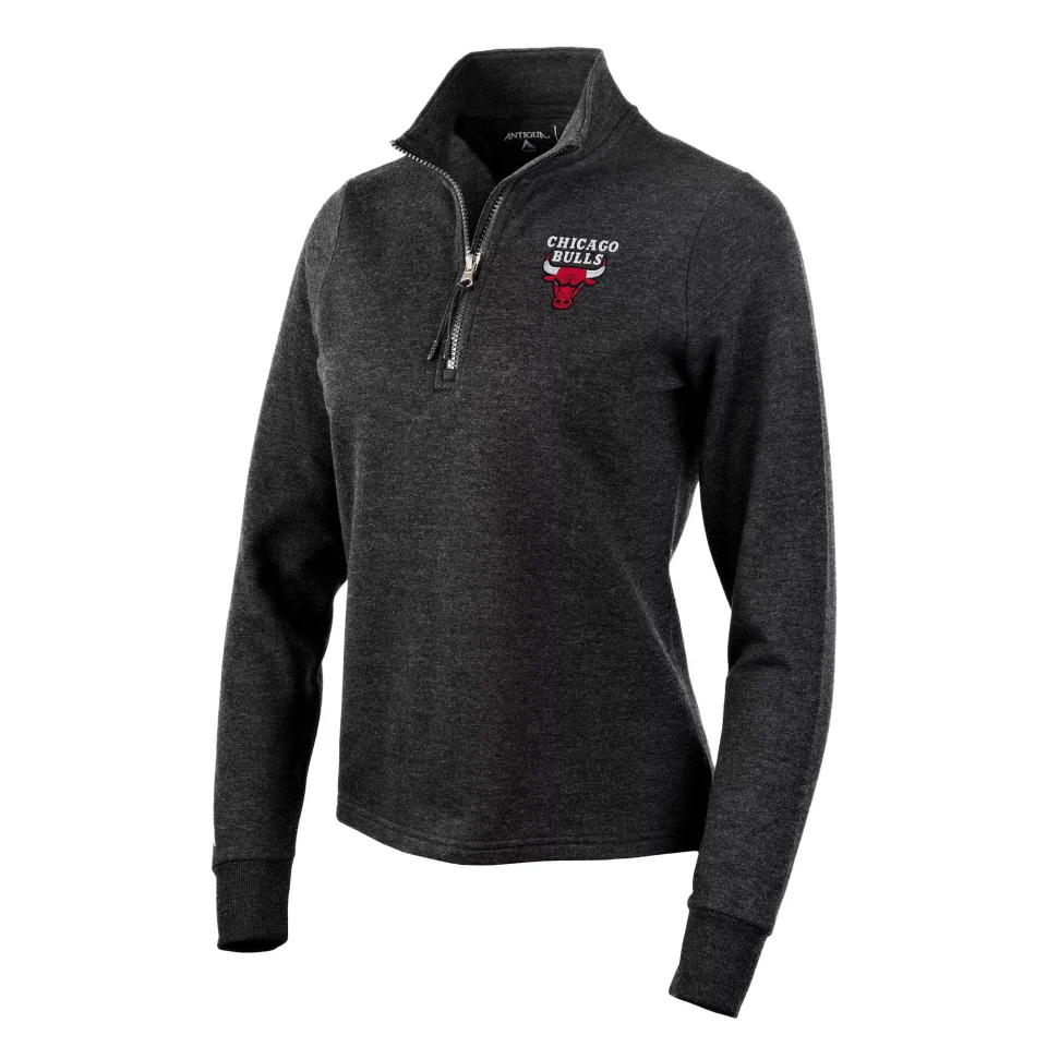 Ultimate Upgraded Women's Antigua Heather Black Chicago Bulls Action Quarter-Zip Pullover Sweatshirt
