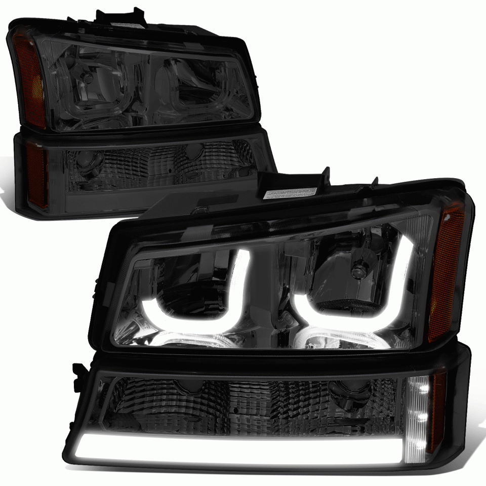 Portable 03-07 Chevy Silverado Pair J-Halo LED DRL Smoked/Amber Headlight Bumper Lamp