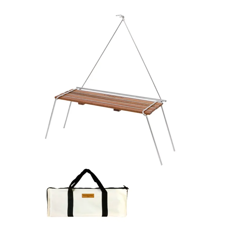 Food-Grade Camping Rack Practical 304 Stainless Steel and Sabilli Wood Folding Table Family Picnic Hiking Storage Rack Potable A-Table